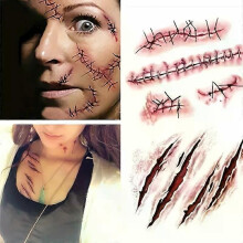 10pcs 3D Fake Scar Tattoos Sticker Body Face Realistic Scab Temporary Tattoos Halloween Horror Wound
