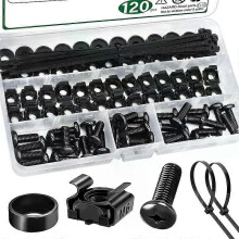 120pcs M6 Cage Screw Nut Washer Self-Locking Cable Ties Set Metric Thread for Server Shelf Cabinets