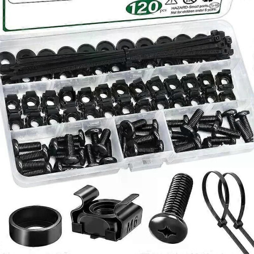 120pcs M6 Cage Screw Nut Washer Self-Locking Cable Ties Set Metric Thread for Server Shelf Cabinets