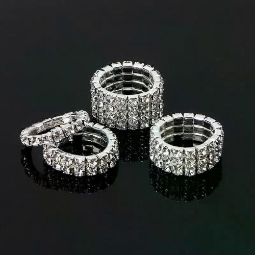 1-4 rader silverfärgade ringar Brudbröllopsringar Crystal strass Stretch fingerringar för kvinnor
