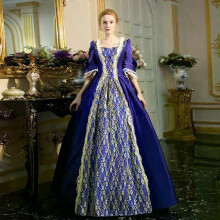 Abito medievale da donna del XVIII secolo, con vita alta e maniche corte, abito da ballo da principessa,