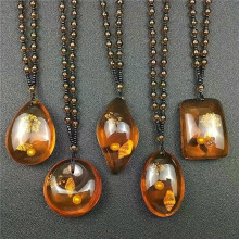 1PC Amber Brine Beeswax Beads Necklace Honey Wax Brazilian Amber Necklace Handicraft National Style