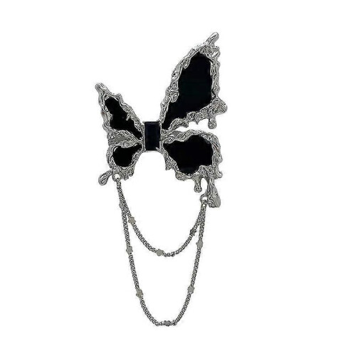 Spilla con catena a farfalla nera, stile punk, accessorio per abbigliamento, spilla per giacca.