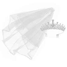 2 pezzi di velo bianco per bambina, veli da sposa e tiara con pettine, corona in avorio, pizzo e strass