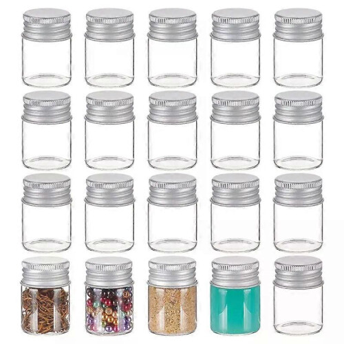 20-pack små glasflaskor Provflaskor Glasflaskor med aluminiumskruv på topplock för gör-det-själv smycketillbehör