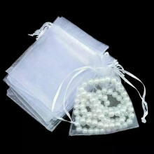 25/50PCS Drawable Party Supply Christmas Favor Jewelry Packing White Pouches Drawstring Pocket Organza