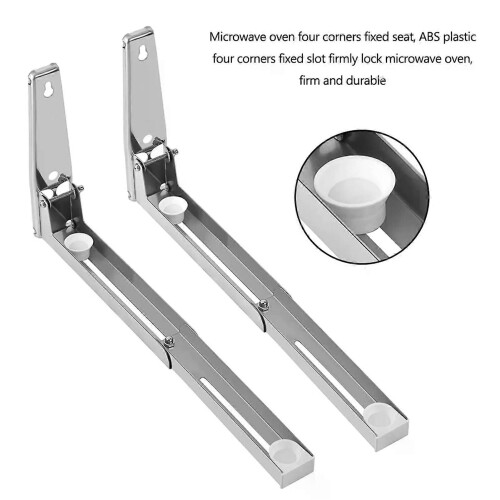 2Pcs Foldable Microwave Oven Shelf Rack Stainless Steel Support Frame Stretch Adjustable Wall Mount