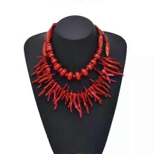 Collana vintage in corallo rosso esagerato da 2 pezzi per donne e ragazze, stile boho, stile retrò