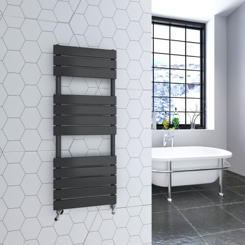 AICA (Anthracite, 1200x450mm) Heated Towel Rail Flat Central Heating Radiator 1