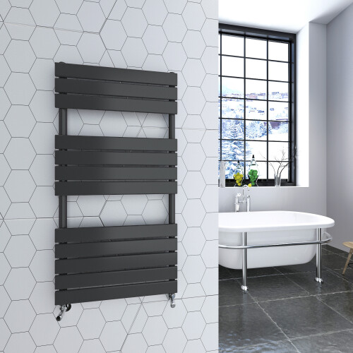 AICA (Anthracite, 1200x600mm) Heated Towel Rail Flat Central Heating Radiator 1