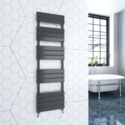 AICA (Anthracite, 1600x450mm) Heated Towel Rail Flat Central Heating Radiator 1