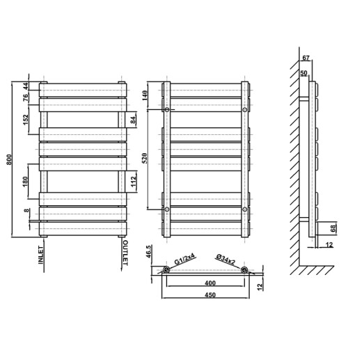 AICA (White, 800x450mm) Heated Towel Rail Flat Central Heating Radiator 2