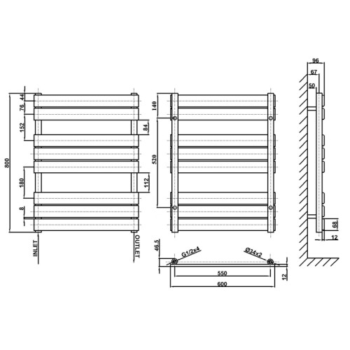 AICA (White, 800x600mm) Heated Towel Rail Flat Central Heating Radiator 2