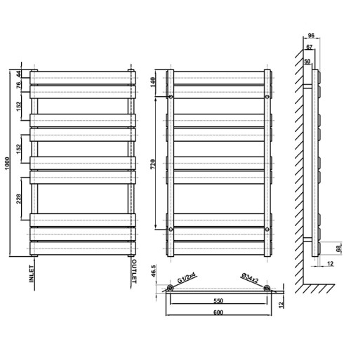 AICA (White, 1000x600mm) Heated Towel Rail Flat Central Heating Radiator 2