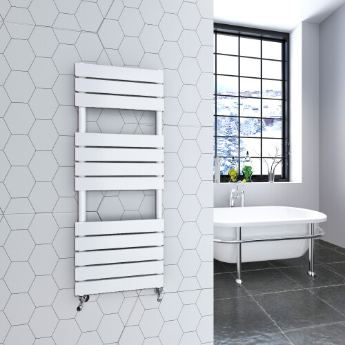 AICA (White, 1200x450mm) Heated Towel Rail Flat Central Heating Radiator 1