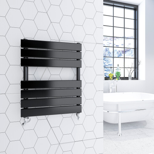 AICA (Black, 650x500mm) Heated Towel Rail Flat Central Heating Radiator 1