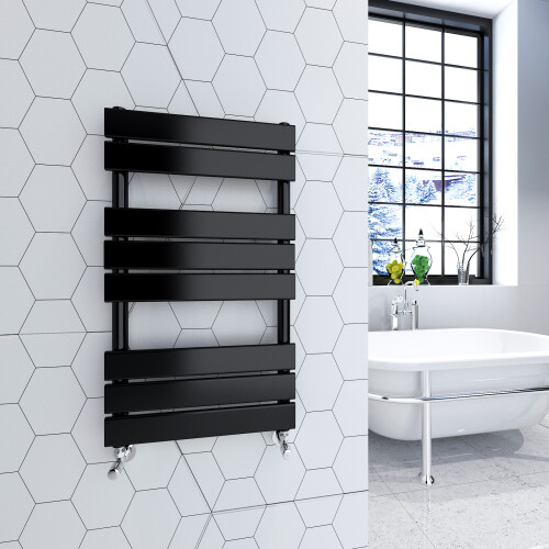 AICA (Black, 800x450mm) Heated Towel Rail Flat Central Heating Radiator 1