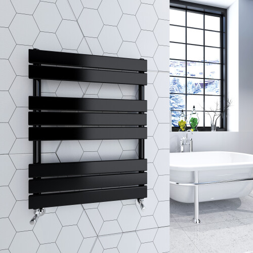 AICA (Black, 800x600mm) Heated Towel Rail Flat Central Heating Radiator 1