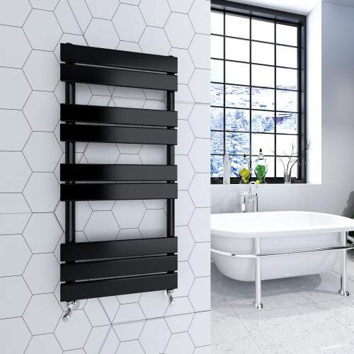 AICA (Black, 1000x450mm) Heated Towel Rail Flat Central Heating Radiator 1