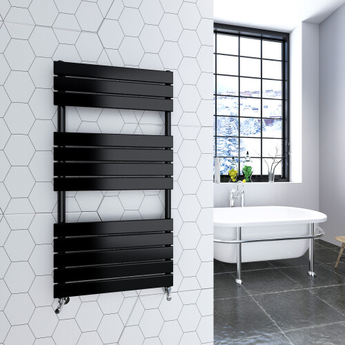 AICA (Black, 1200x600mm) Heated Towel Rail Flat Central Heating Radiator 1