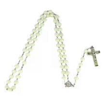 367A 8mm Glow in the Dark Rosary Necklace Jesus Christ for Cross Pendant Noctilucent Long Chain Catholicism