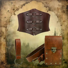 Bolsa de cinturón de piel sintética medieval de 3 piezas y anillo de rana, estilo vintage renacentista,