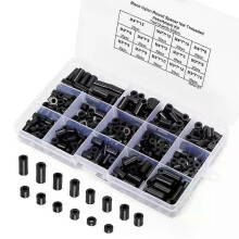 320 stuks zwarte schroeven, afstandhouders, assortimentset, nylon, stopcontactschakelaar en stopcontact