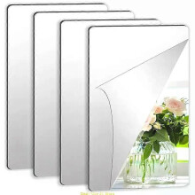 4pcs Acrylic Mirror Sheets Flexible Non Glass Mirror Tiles with 16pcs Adhesive Stickers for Home Wall