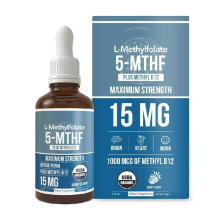 2 Pack Organic Berry Flavor Methyl Folate Liquid Sublingual Active 5-MTHF Form Supports Mood Homocysteine Methylation Cognition 1oz