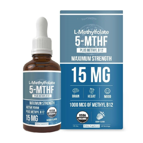 2 Pack Organic Berry Flavor Methyl Folate Liquid Sublingual Active 5-MTHF Form Supports Mood Homocysteine Methylation Cognition 1oz