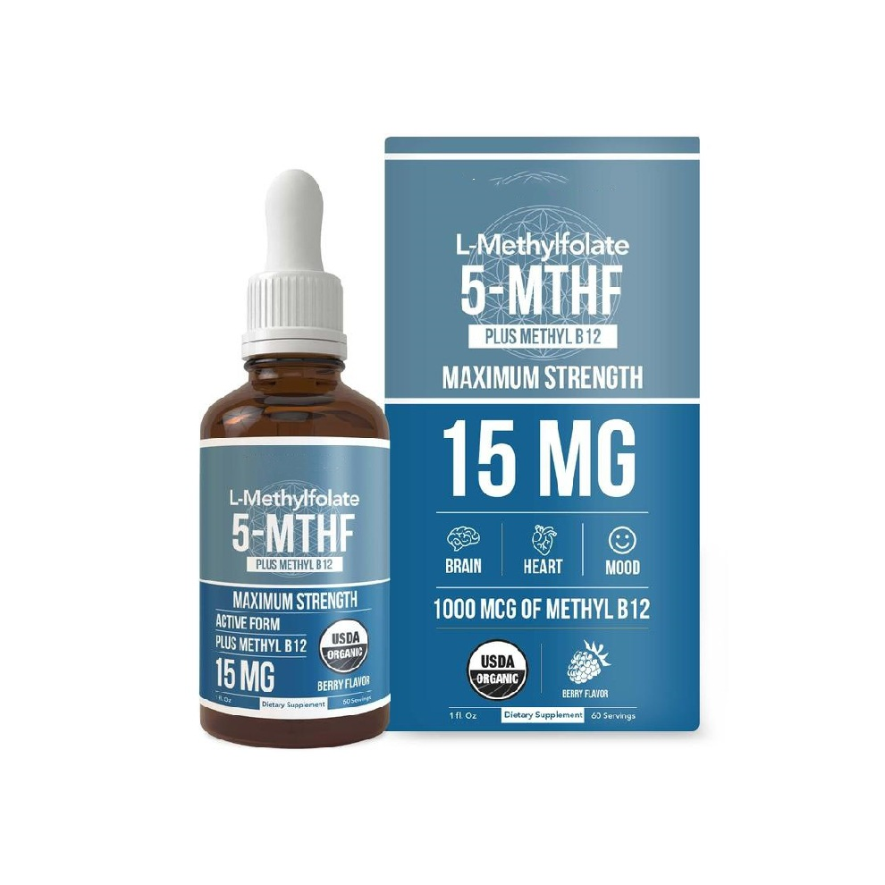2 Pack Organic Berry Flavor Methyl Folate Liquid Sublingual Active 5-MTHF Form Supports Mood Homocysteine Methylation Cognition 1oz