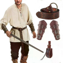 Conjunto de 5 piezas de disfraz renacentista para hombre, brazalete medieval, cinturón vikingo de Halloween,
