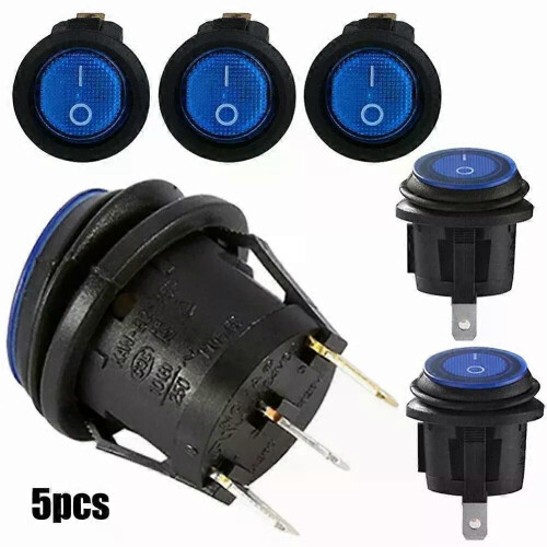 Interruttore rotondo a levetta ON/OFF per auto, barca, camion, 5 pezzi, LED blu-luce, 12 V