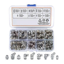 60 ST Metriska smörjnipplar Kit Silver M6 M8 M10 45 90 graders hydraulfett Zerk Sortiment För
