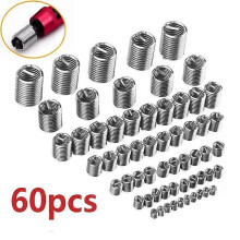 60 st Fästgängsinsats M3 M4 M5 M6 M8 M10 M12 rostfritt stål reparationsverktygsinsatssats Spiral