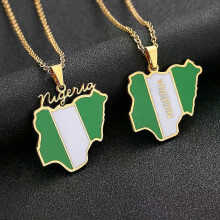 Africa Nigeria Map Flag Pendant Necklace Stainless Steel Gold/Silver Color Men Women Country Map African