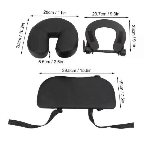 Beauty Bed Headrest PU U Shape Folding Black Adjustable Massage Face Pillow Replacement Comfortable 2