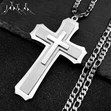 Big Jesus Christian Cross Pendant Necklace for Man Women Stainless Steel Silver Color Link Figaro NK