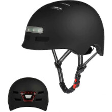Casco da bici con luce a LED, casco per scooter elettrico, nero (54-57 cm)