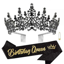 Zwarte verjaardagskoningin sjerp tiara's kronen voor vrouwen meisjes kristal prinses tiara strass hoofdbanden