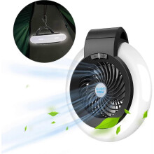 Kampeerventilator, oplaadbare USB-ledkampeerverlichting met ventilator en ophanghaak voor kamperen,