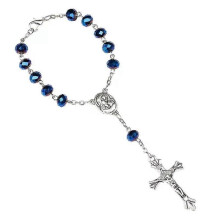 Bracciale rosario in cristallo blu, croce, gioielli cattolici da donna