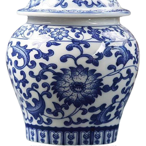 Blue And White Ceramic Glazed Ginger Jar Tea Storage Jar With Lid Multi Purpose For Weddings, Party, 2