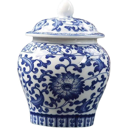 Blue And White Ceramic Glazed Ginger Jar Tea Storage Jar With Lid Multi Purpose For Weddings, Party,