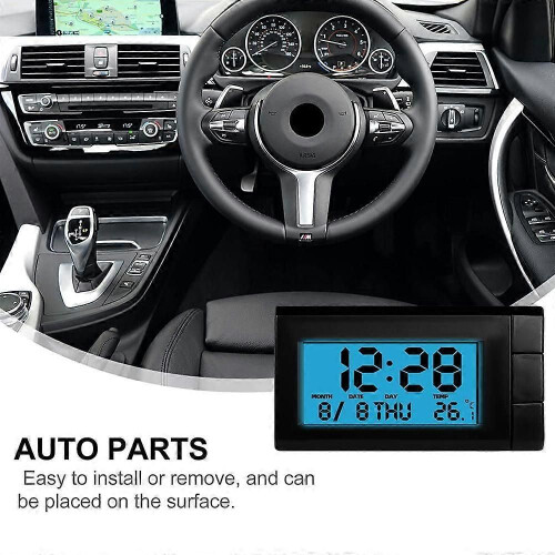 Orologio digitale per auto con display LCD retroilluminato, temperatura, mese e data, accessori per 1