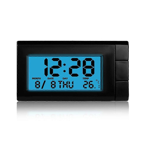 Orologio digitale per auto con display LCD retroilluminato, temperatura, mese e data, accessori per