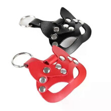 CEA Handgemaakte leren auto sleutelhanger Mini kattenmasker vorm sleutelknoop uitgeholde sleutelgesp