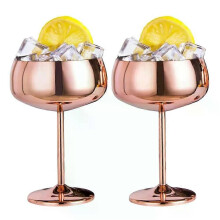 Set van 2 koperen coupé champagneglazen, roestvrij staal, vintage Martini cocktailglas, wijnglas