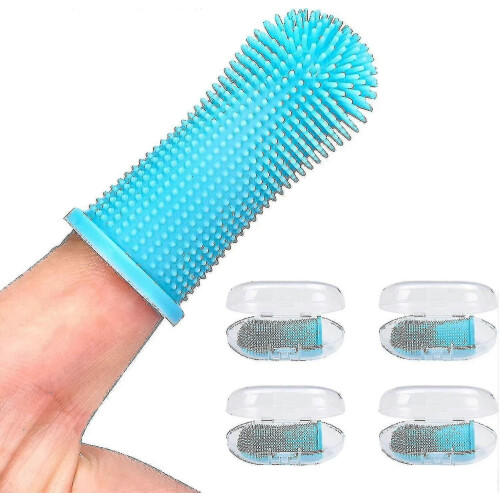 Hundezahnbürste 4er-Pack, Fingerzahnbürsten-Set Blau Xianning