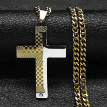 Cross Necklace For Men Stainless Steel Pendant Cuban Chain Male Jewelry Accessories